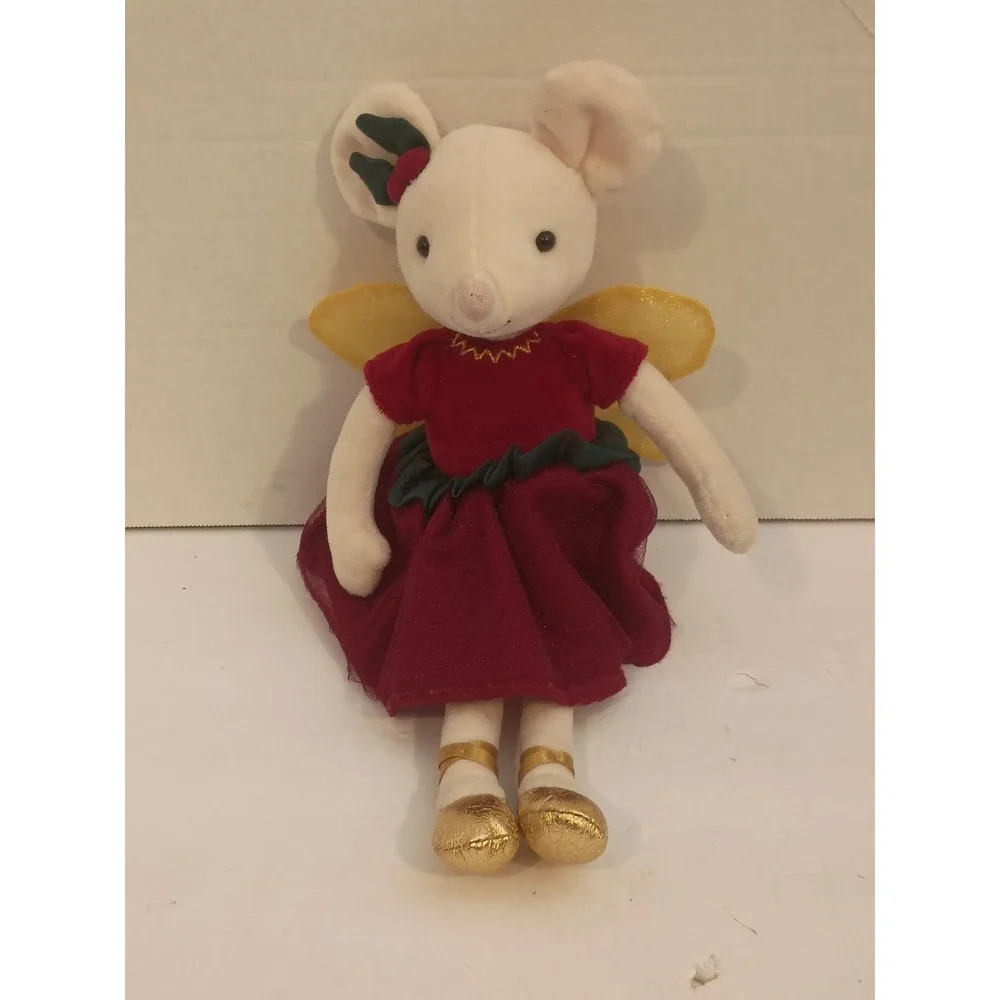Jellycat London Christmas Fairy Mouse Plush Red Velvet Dress Gold Wings 11 inch
